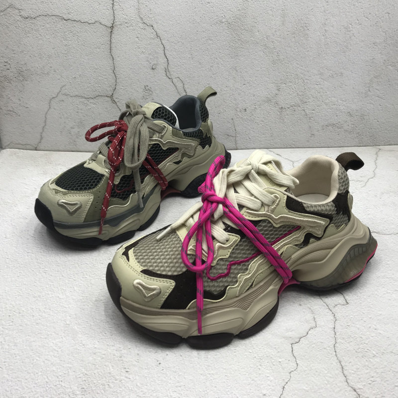 品牌撤柜2026春季新款断码处理真皮女鞋复古交叉系带拼色老爹鞋潮,女鞋,时尚休闲鞋,淘宝优惠券,粉丝福利购,淘宝优惠卷