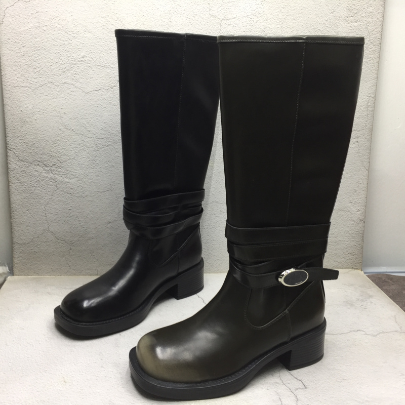 擦色做旧欧美风中跟显瘦高筒靴