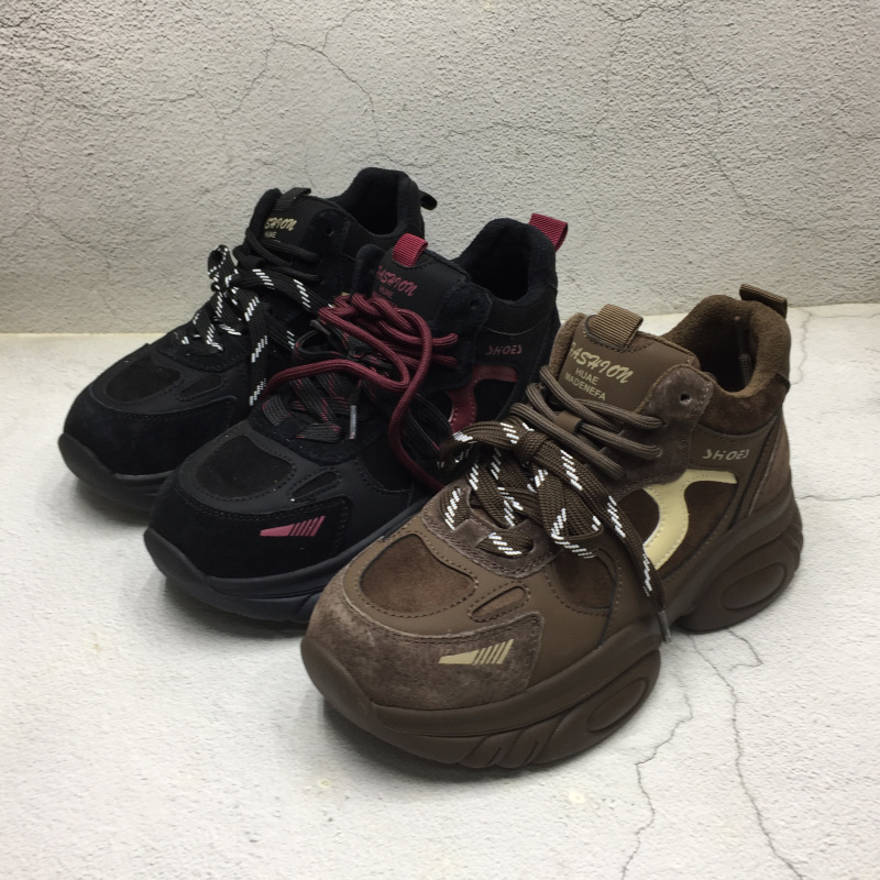 女鞋松糕底加绒保暖老爹高帮鞋