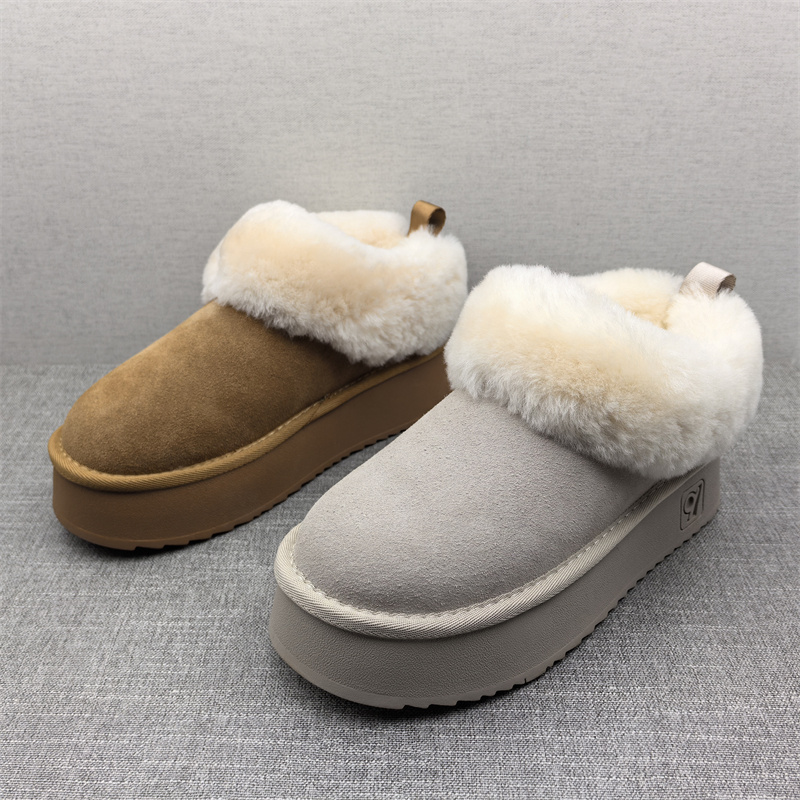 品牌撤柜2025冬季新款断码处理真皮女鞋羊毛口保暖厚底舒适雪地靴