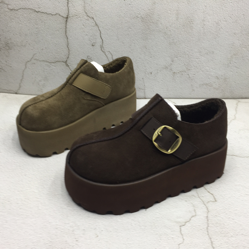 品牌撤柜2025冬季新款断码处理真皮女鞋厚棉保暖松糕底休闲雪地靴