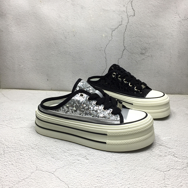 松糕底圆头亮片时尚休闲半拖鞋