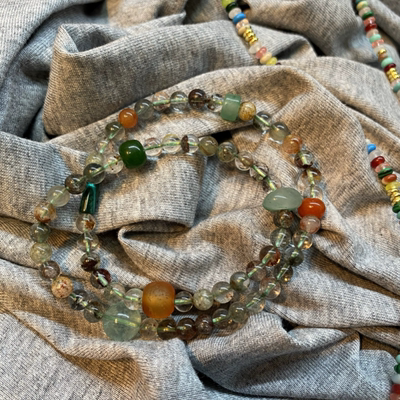 天然水晶多彩幽灵绿幽灵双圈手串设计款