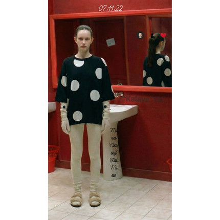 knits market "Katya"13C 复古大波点廓形毛衣针织短袖（Noil）