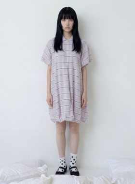 Loomlomlo 22A 条纹短袖花苞Polo针织连身裙 16S