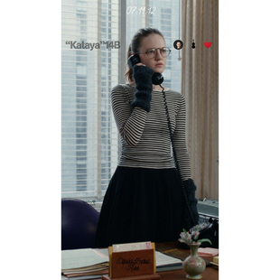 14B Katya 复古一字领条纹毛衣修身 针织衫 knits Linx market