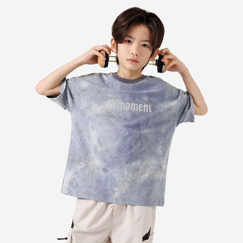 纯一良品男童扎染圆领短袖T恤2025夏季 落肩美式复古半袖衫 宽松,童装/婴儿装/亲子装,T恤,淘宝优惠券,粉丝福利购,淘宝优惠卷