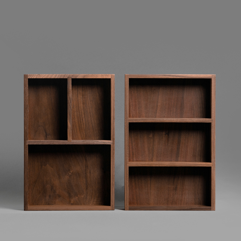 桌面收纳盒黑胡桃木全实木分格