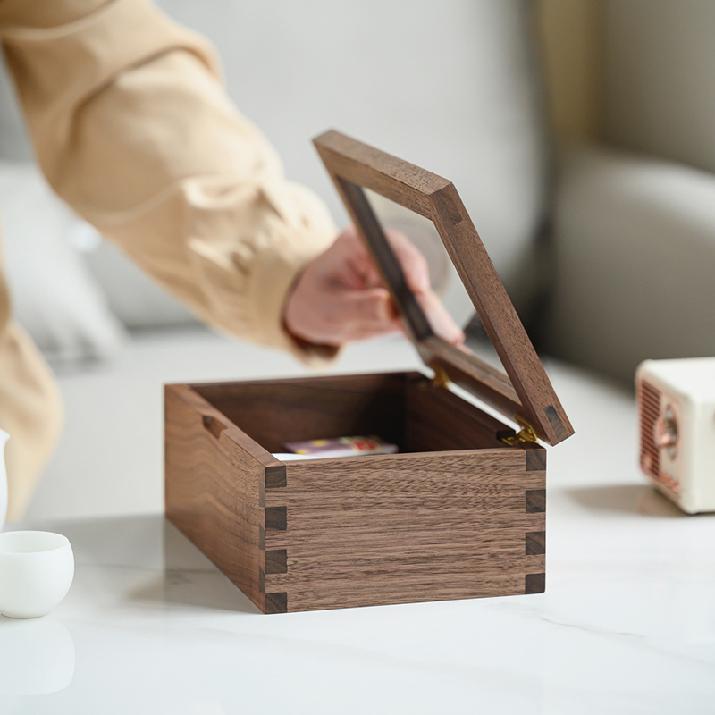 浮霞木坊黑胡桃木日式收纳盒