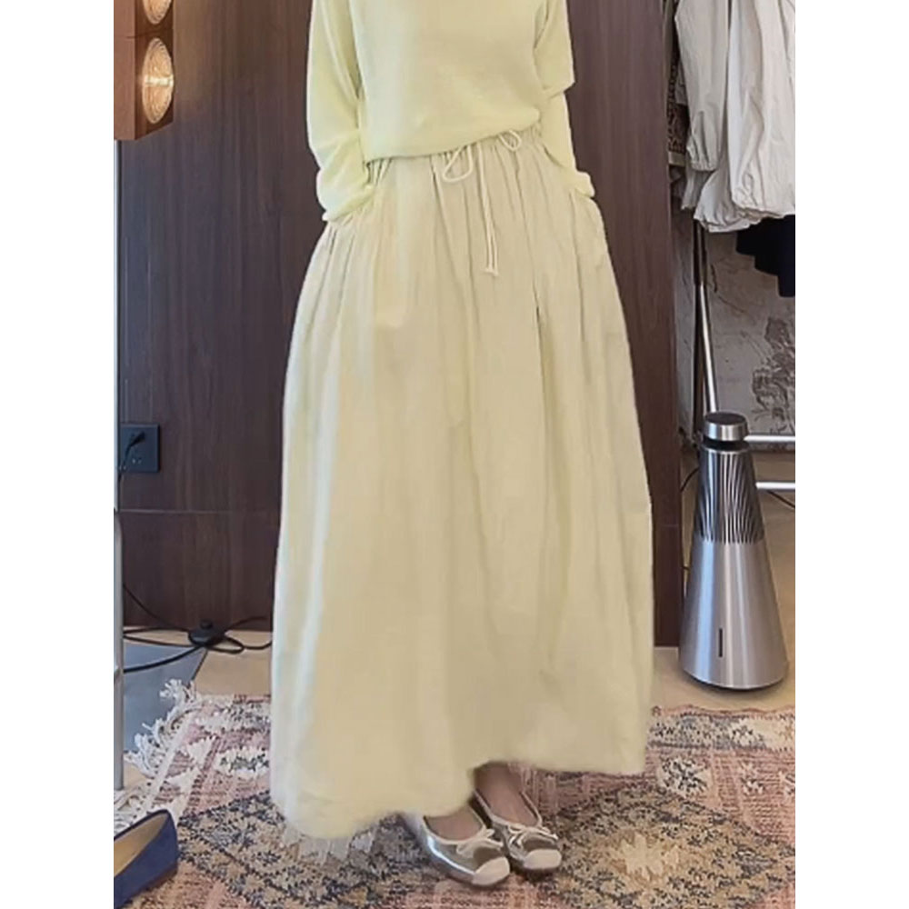 亚麻半身裙宽松大摆裙橡筋腰伞裙