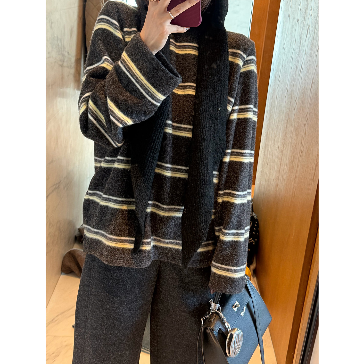 磨毛加厚软糯套头条纹打底针织衫