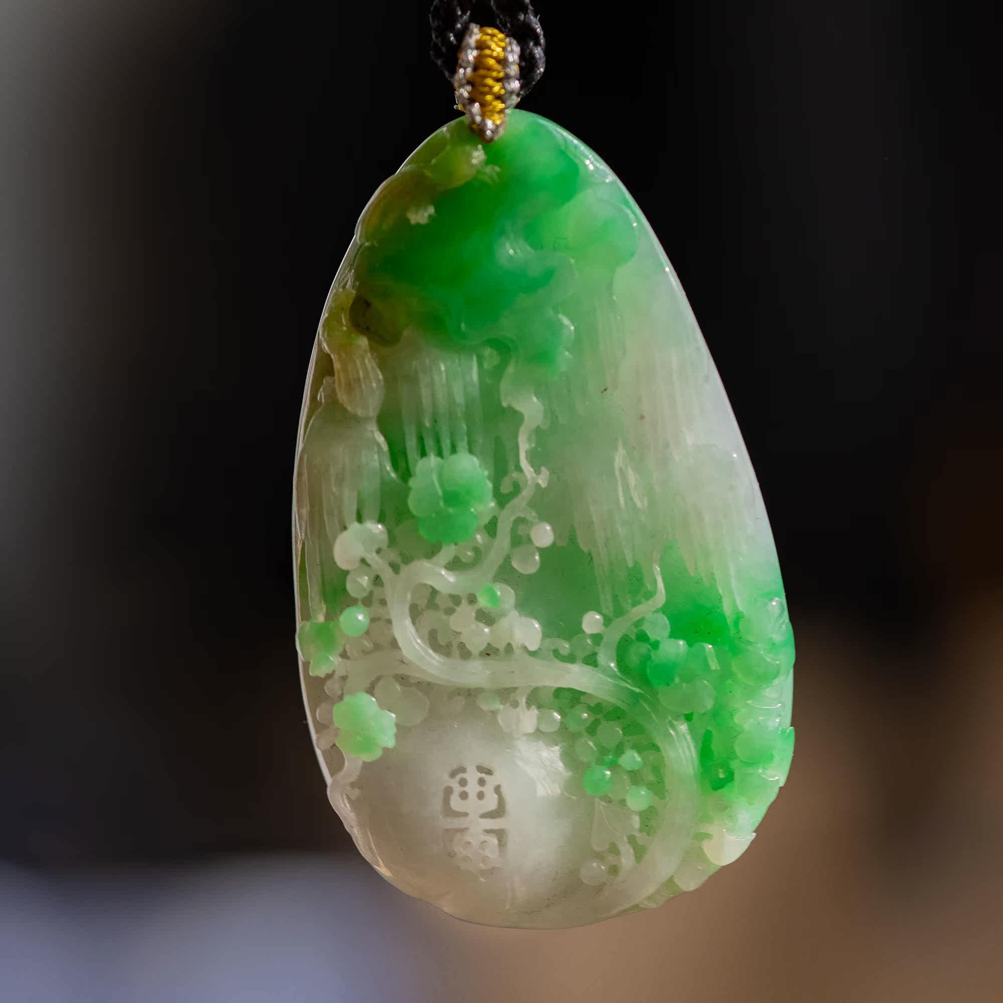 天然翡翠 a货 挂件 吊坠 花鸟牌 冰种xxz3584
