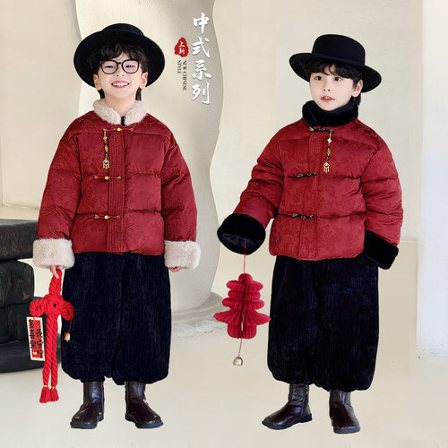 儿童新中式红色加厚保暖棉服