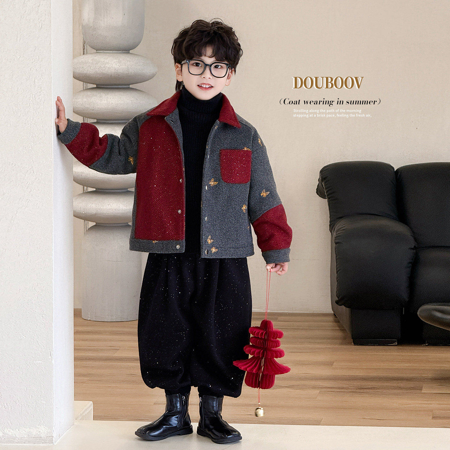 儿童冬季拼色夹克冬季痞帅男童加绒毛呢外套蝴蝶刺绣翻领保暖夹克,童装/婴儿装/亲子装,夹克/皮衣,淘宝优惠券,粉丝福利购,淘宝优惠卷