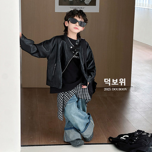 机车服潮装 儿童帅气夹克上衣宝宝韩版 新款 男童皮衣外套2025秋季