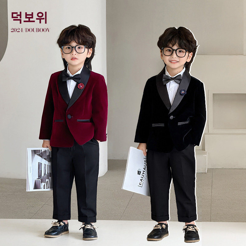 男童西装外套2024秋季新款儿童英伦丝绒小西服男宝国庆演出服花童,童装/婴儿装/亲子装,西服/小西装,淘宝优惠券,粉丝福利购,淘宝优惠卷