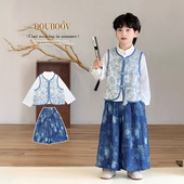 国风中秋演出服套装 宝宝新中式 儿童帅气国潮唐装 男童汉服2025秋季