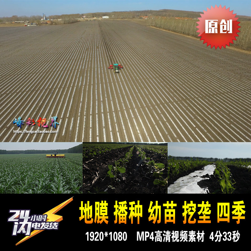 地膜播种挖垄植物农作物粮食生长北大荒东北航拍原创高清视频素材