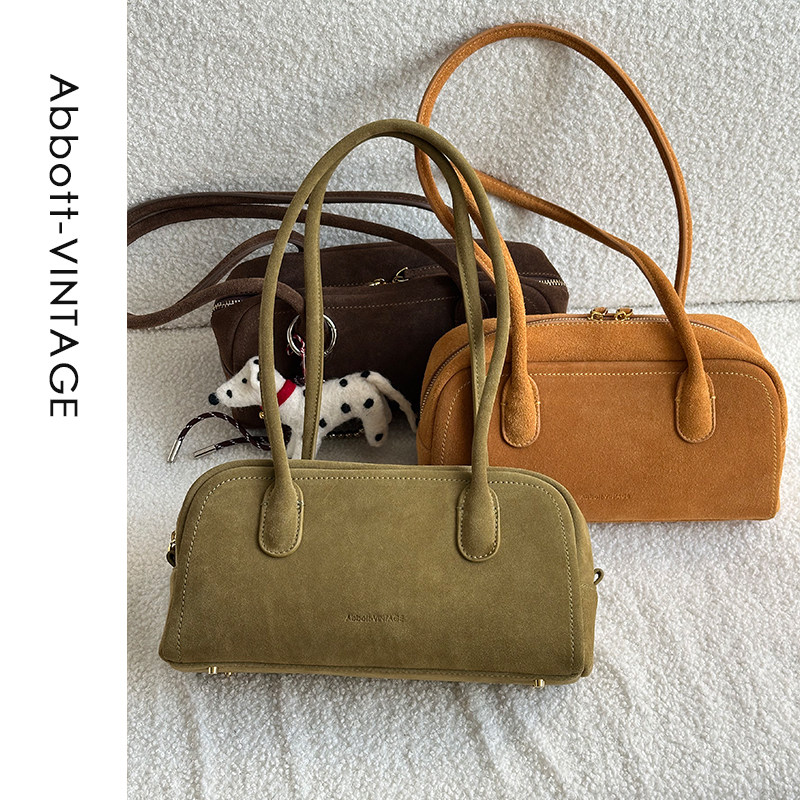 AbbottVINTAGE【豆腐波士顿】简约磨砂牛皮单肩手提包秋冬新2025