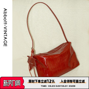 AbbottVINTAGE 头层油蜡牛皮原创真皮女包复古斜挎单肩 枫叶包