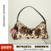 AbbottVINTAGE 马毛腋下包 单肩复古棕色奶牛纹腋下女包手提包
