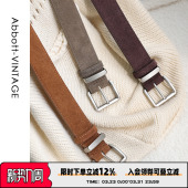 AbbottVINTAGE 简约复古牛皮腰带男女磨砂带银色扣 方扣宽皮带
