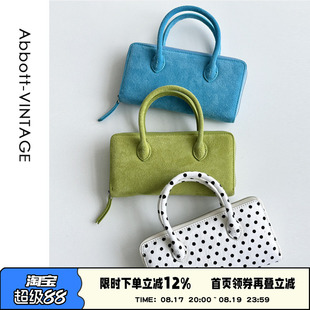 AbbottVINTAGE【波点春日包】简约磨砂牛皮马毛复古手提斜挎包