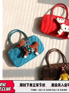 AbbottVINTAGE【小方砖】简约磨砂牛皮拼接小方包复古手提斜挎包