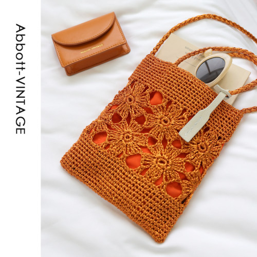 AbbottVINTAGE【橘子银丝包】小众手工钩织多巴胺编织包手提斜挎
