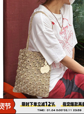 AbbottVINTAGE【贝壳包】ins同款小众手工钩织银丝编织包单肩女包