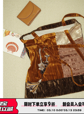 AbbottVINTAGE【丝绒包】布拼接撞色美拉德色系单肩手提复古女包