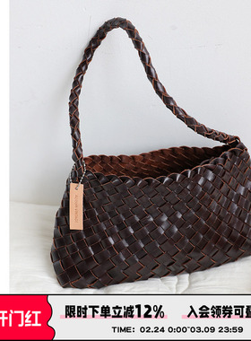 Abbott Vintage【午后花园】头层植鞣牛皮编织包法式腋下单肩女包