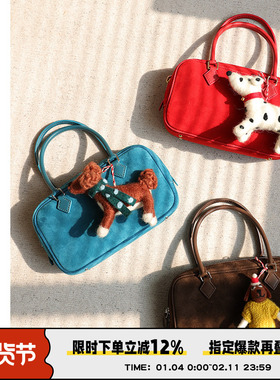 AbbottVINTAGE【小方砖】简约磨砂牛皮拼接小方包复古手提斜挎包