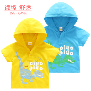 夏季男童装短袖t恤纯棉带帽上衣可爱小鸭男宝宝半袖汗衫打底衫