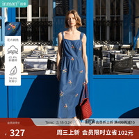 莱赛尔|茵曼法式花朵刺绣吊带连衣裙女2026夏季收腰显瘦度假裙子