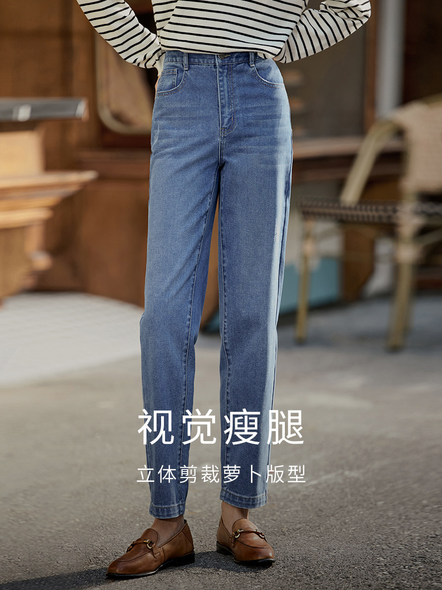 INMAN TEMPERAMENT HIGH-WAISTED DENIM TROUSERS WOMENS SPRING 2025 NEW CASUAL SLIM LOOSE RADISH CROPPED PANTS