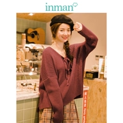 Inman flagship store 2019 mùa thu mới của phụ nữ màu rắn ren cổ chữ V dài tay áo len nữ áo len - Áo len