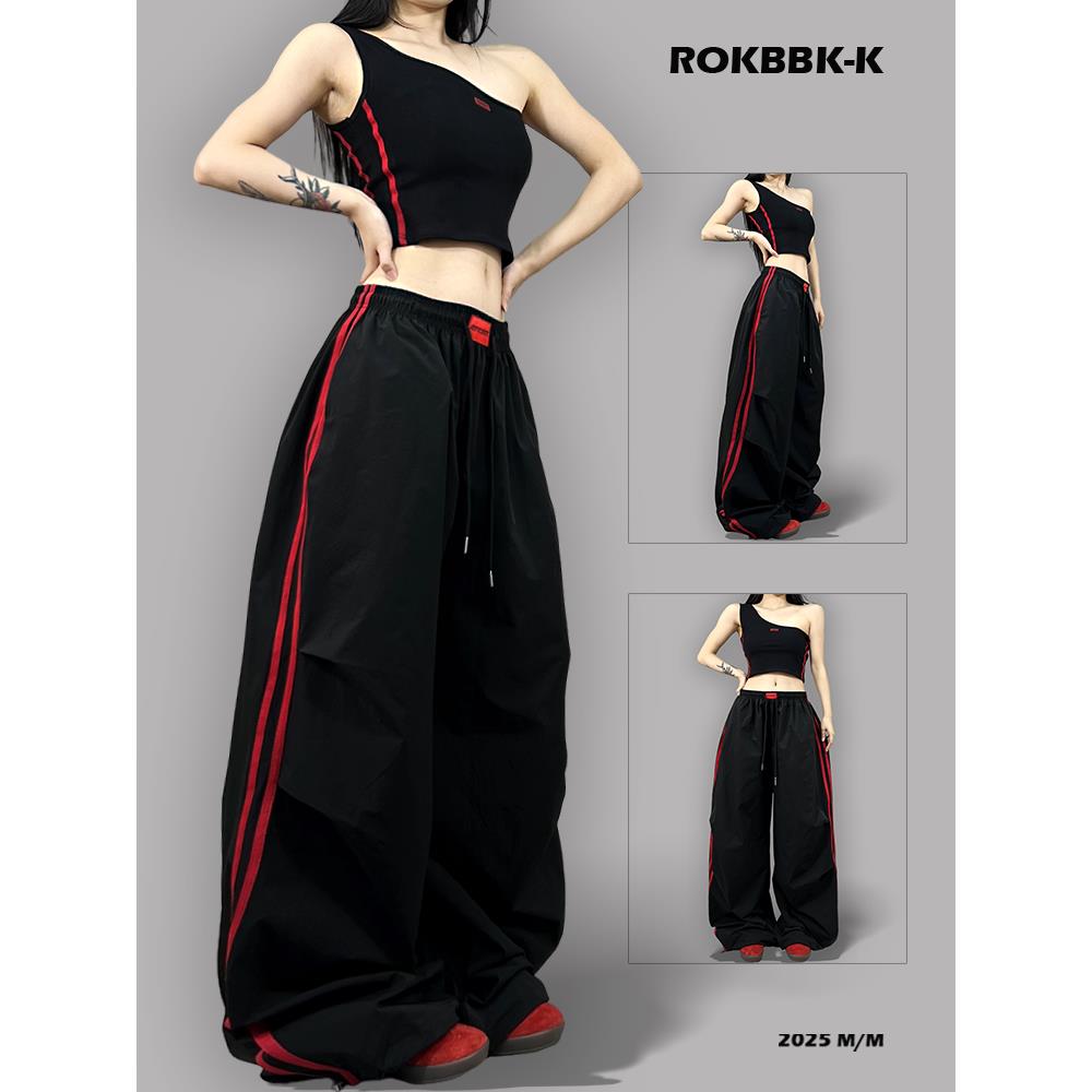 辣妹跳jazz街舞潮牌美式黑色宽松爵士舞蹈运动长裤女团风演出服装