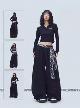 辣妹跳jazz爵士舞运动裤街头阔腿直筒嘻哈hiphop长裤女团风演出服