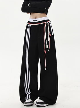 jennie同款跳jazz爵士舞系带三条杠运动卫裤男女团队练功演出服装