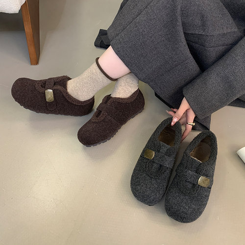 全包加绒大码女鞋41-42码毛毛鞋25冬季新款保暖英伦风复古棉鞋40