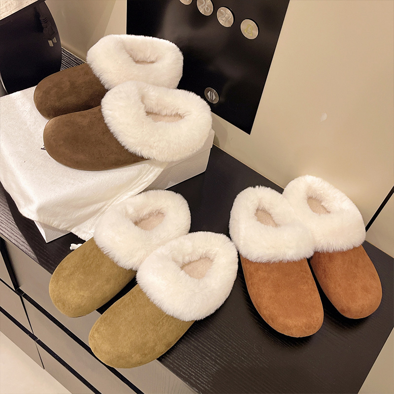 慵懒风毛绒雪地靴大码女鞋41-42码25冬新款一脚蹬包头半拖棉鞋40