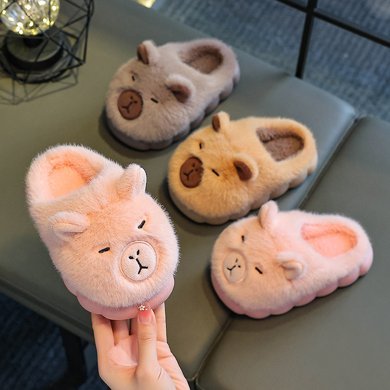 儿童棉拖鞋冬季保暖防寒包跟男女童家居室内防滑可爱卡通毛毛棉鞋
