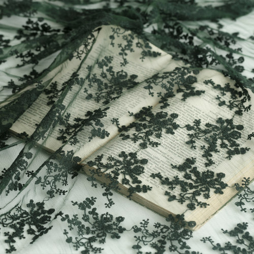 绣花服装墨绿色网纱布料