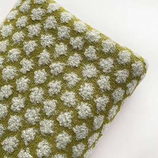 小清新橄榄绿软糯白色球团花秋冬女装裙装面料韩系复古波点装饰布