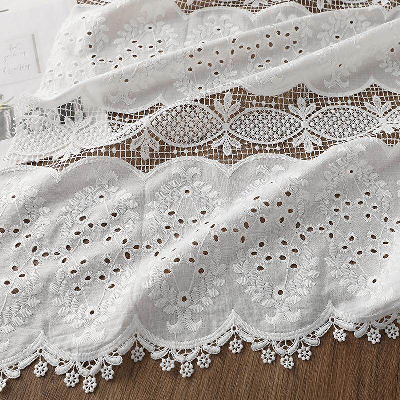 本白色定位边纯棉镂空雕花刺绣棉布料衬衣连衣裙服装面料DIY桌布