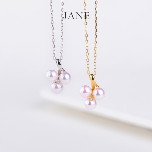 JANE简珠天然海水Akoya珍珠18K金钻石小葡萄吊坠极强光项链精致款