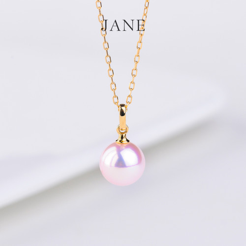 JANE简珠 极简瓜子扣天然海水Akoya珍珠项链18K金吊坠情人节礼物
