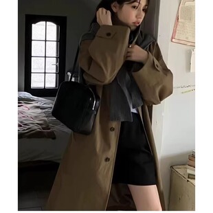 D245111929 韩版25春新时尚单排扣立领中长款风衣款棉服外套