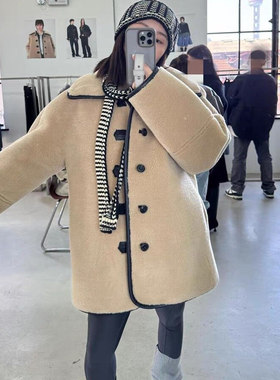 DH350101143 韩版25秋新时尚翻领正反两穿皮毛一体羊羔毛外套